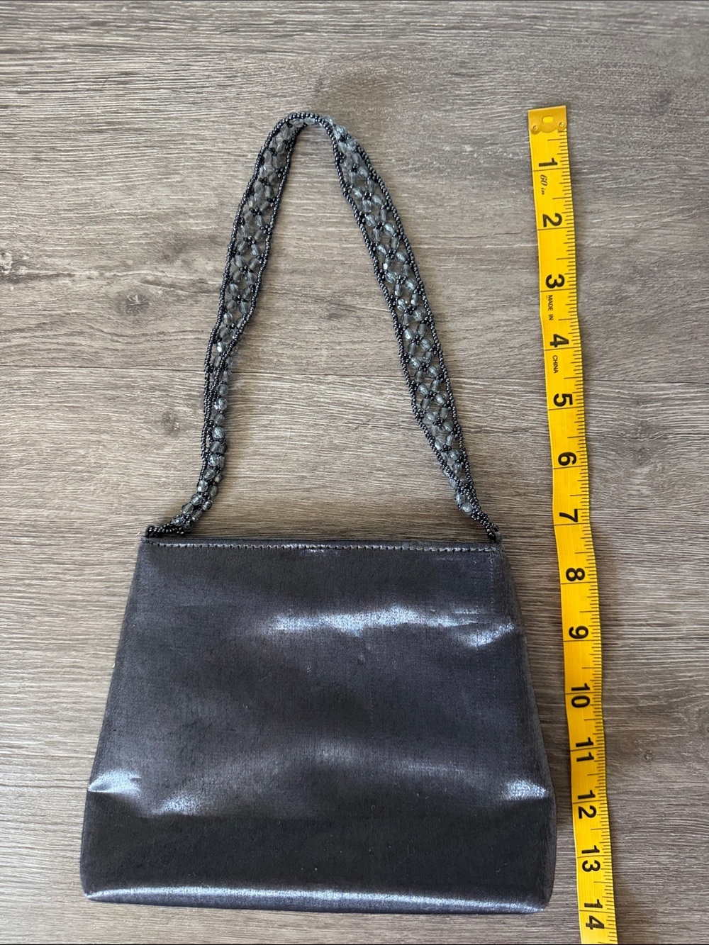 Purplish Gray Metallic Evening Mini Bag with Beaded Strap - Picture 6 of 6